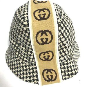 GUCCI Interlocking G GG Houndstooth Bucket hat, hat, hat hat cotton Black/White